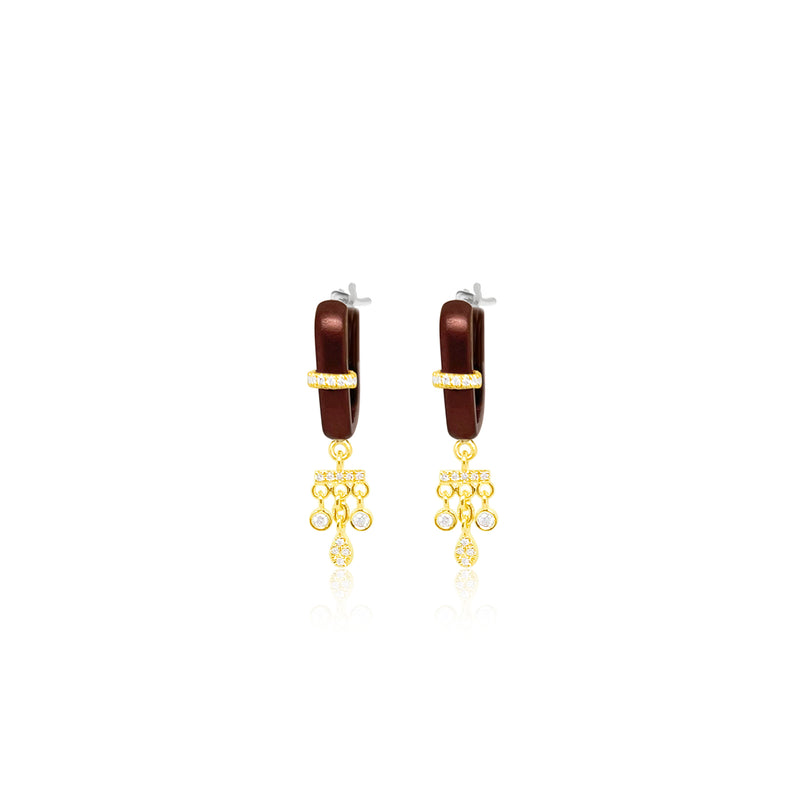 Red Rhodium Hanging Diamond Bezel Stud Hoops