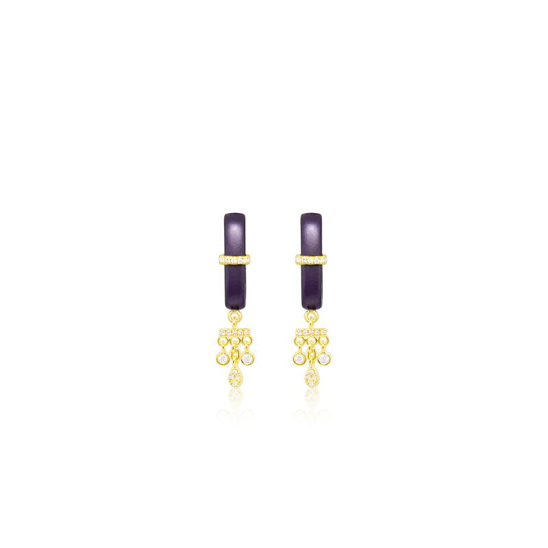Purple Rhodium Hanging Diamond Bezel Stud Hoops