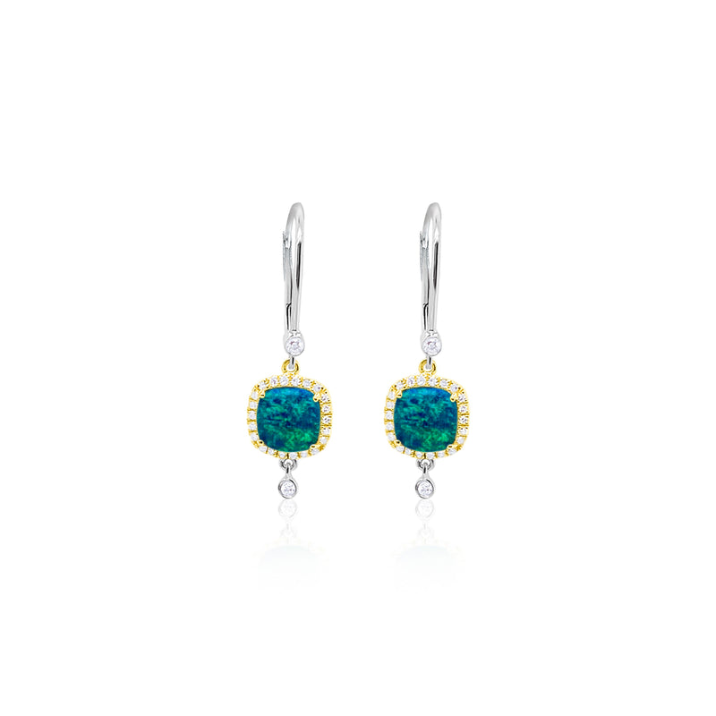 Blue Opal and Diamond Drop Earrings