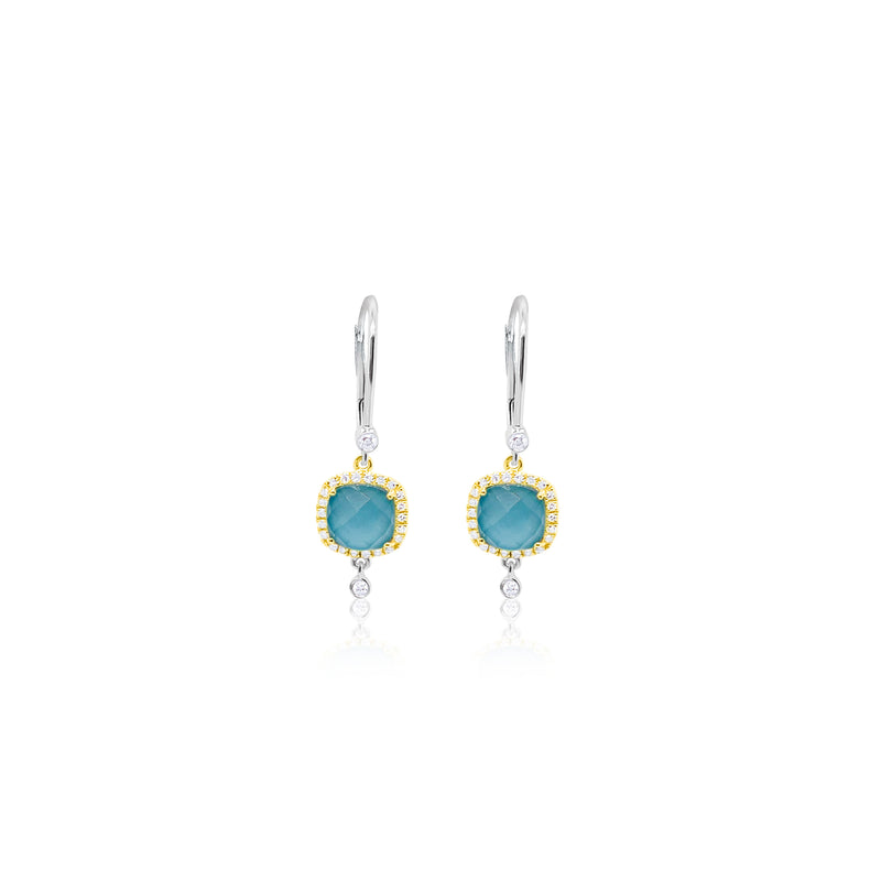 Turquoise and White Topaz Diamond Drop Earrings