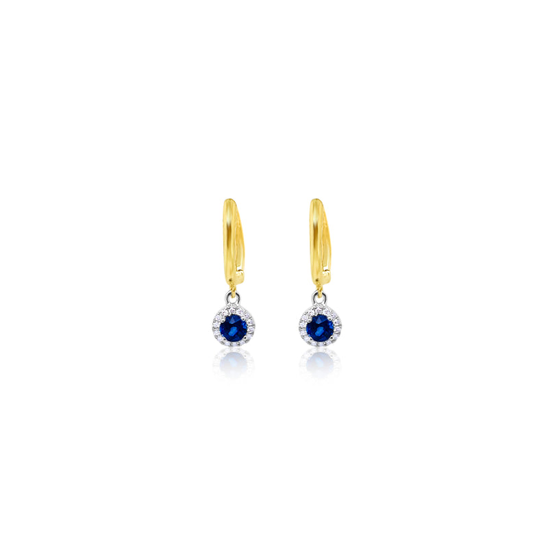 14 Kt Yellow Gold Blue Sapphire Huggies