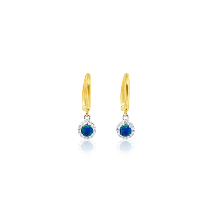 14kt Yellow Gold Opal and Diamond Huggies