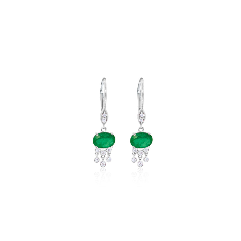 14 Kt White Gold Emerald Diamond Fringe Earrings