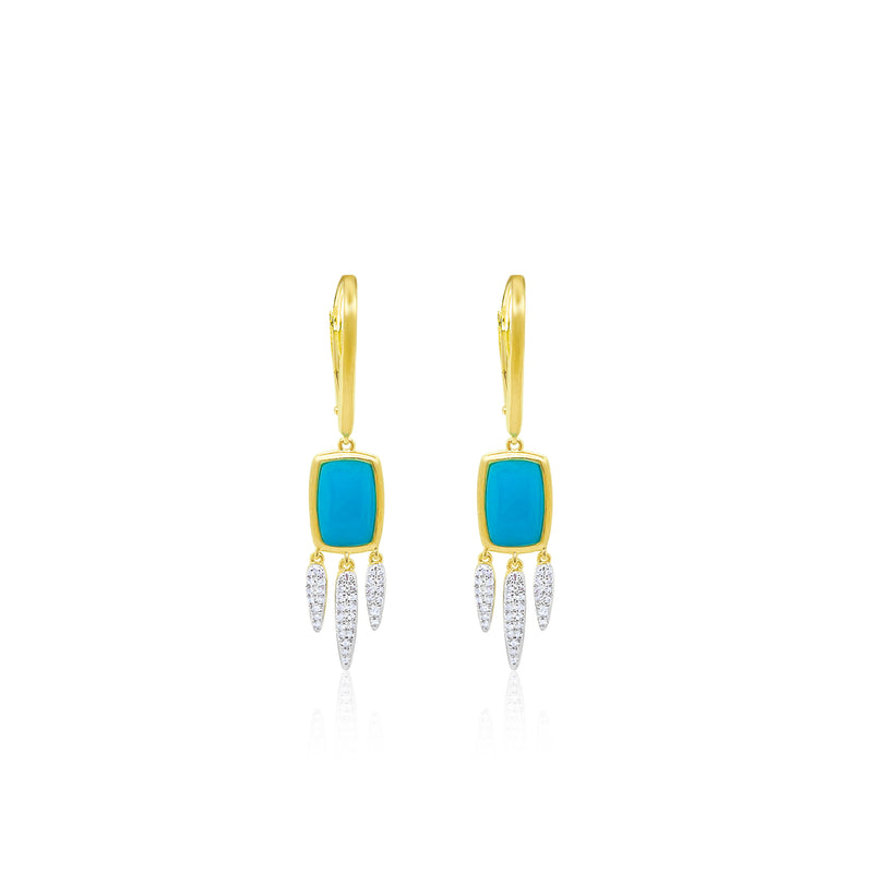 Yellow Gold Turquoise Diamond Fringe Hoop Earrings