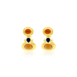14k Cabochon Citrine and Sapphire Earrings