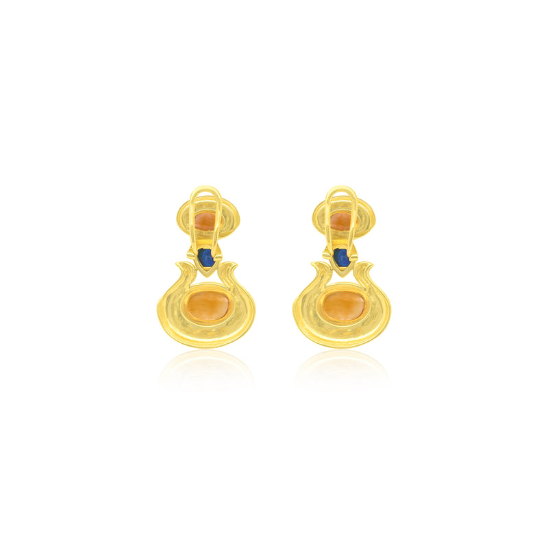 14k Cabochon Citrine and Sapphire Earrings