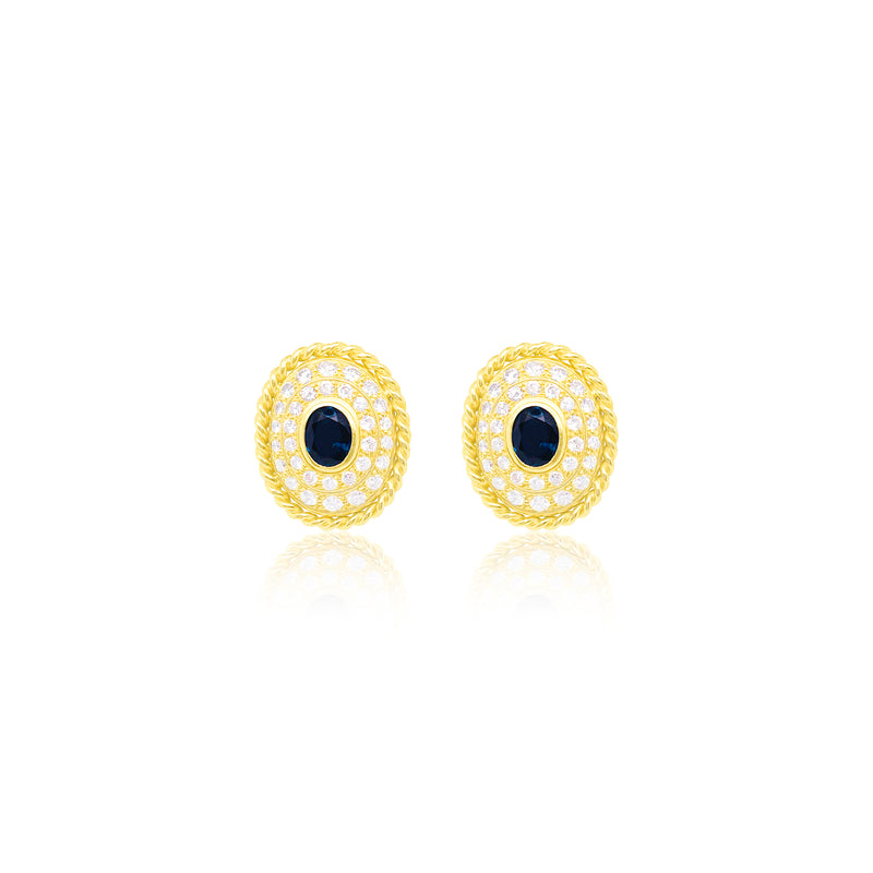 Yellow Gold Sapphire and Diamond Yellow Gold Studs