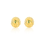 Yellow Gold Cabochon Emerald and Diamond Earrings