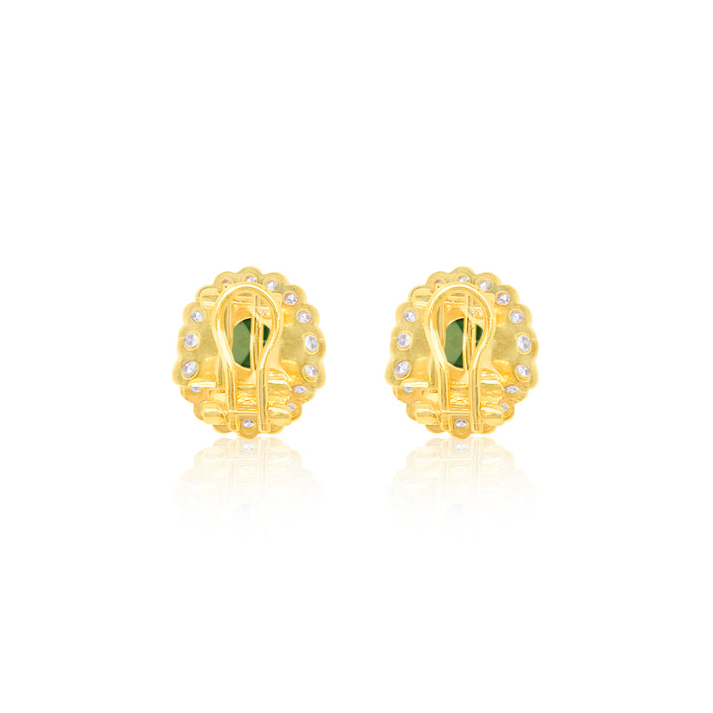 Yellow Gold Cabochon Emerald and Diamond Earrings