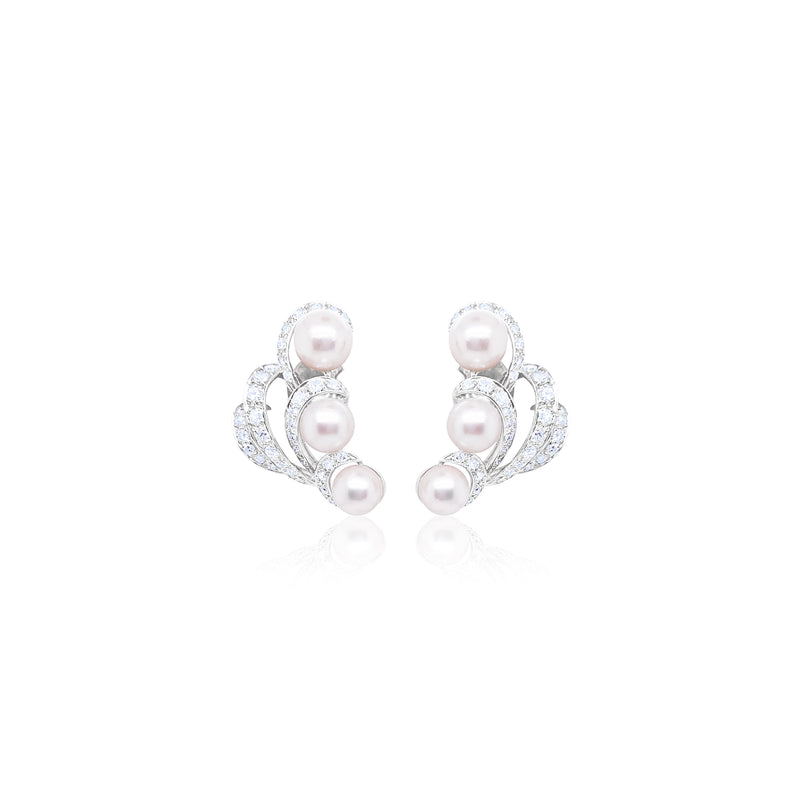 14k White Gold Diamond and Pearl Earrings