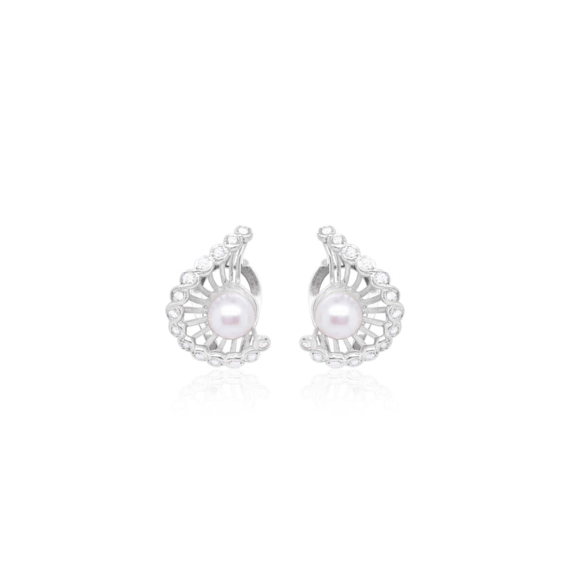 White Pearl and Diamond Earrings Clip on