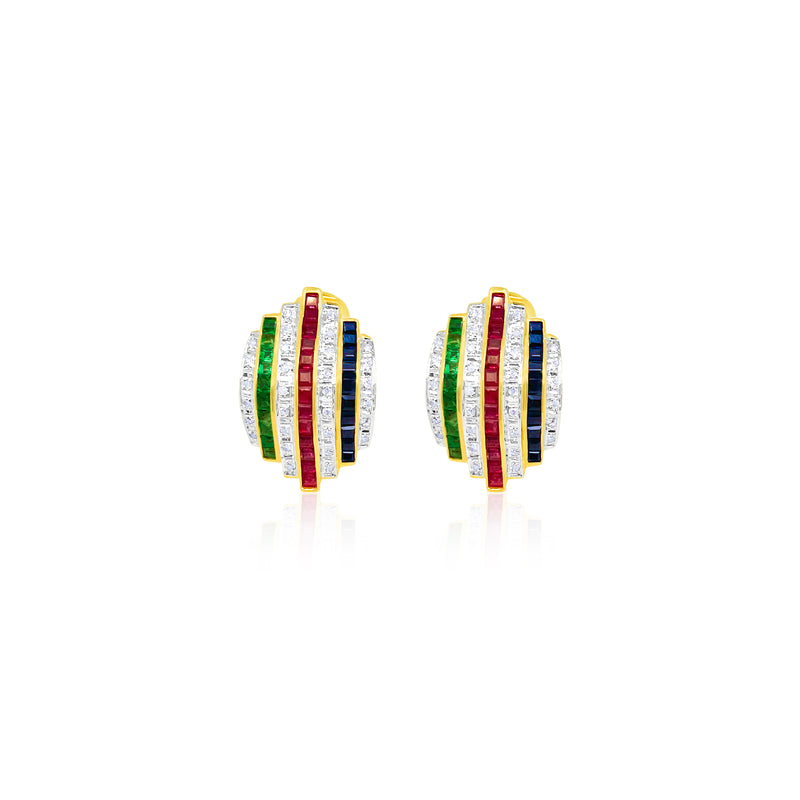 18k Diamond Ruby and Emerald Earrings