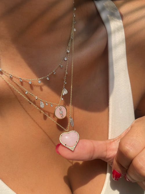 Yellow Gold Pink Opal Diamond Necklace