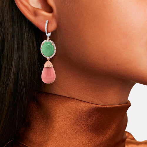 Two Toned Chrysoprase and Opal Diamond Drop Earrings- ONLINE EXCLUSIVE