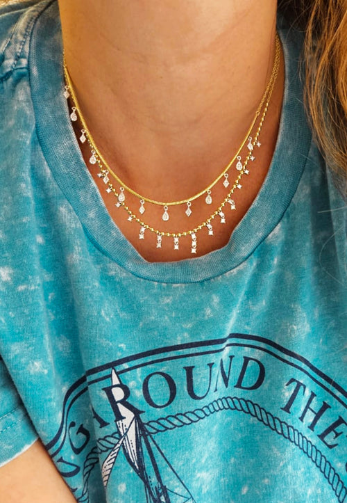 Ball Chain Diamond Fringe Necklace