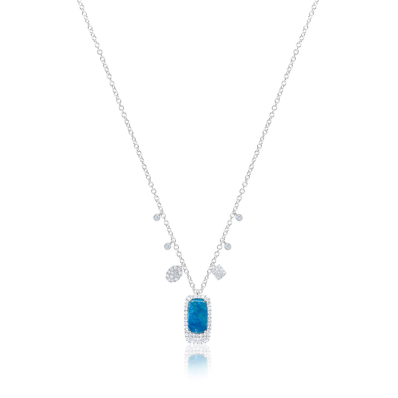 14kt White Gold Diamond Opal Necklace with Charms
