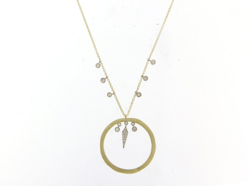 Circle Charm Necklace with Silver and Diamonds With Yellow Gold Plating .21 ct