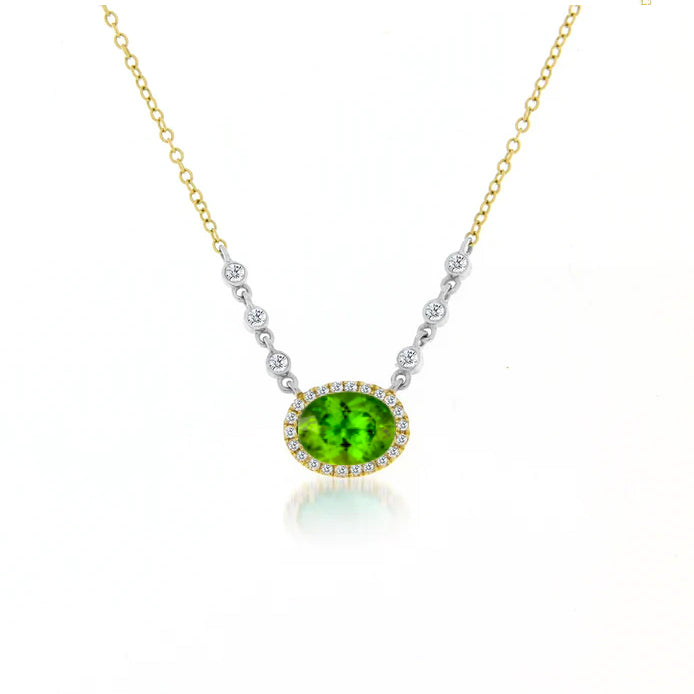 Yellow Gold Peridot Necklace with Diamond Accents