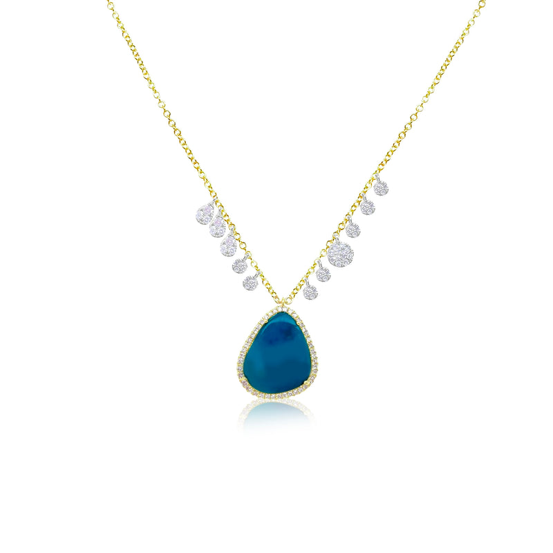 Yellow Gold Diamond Opal Necklace