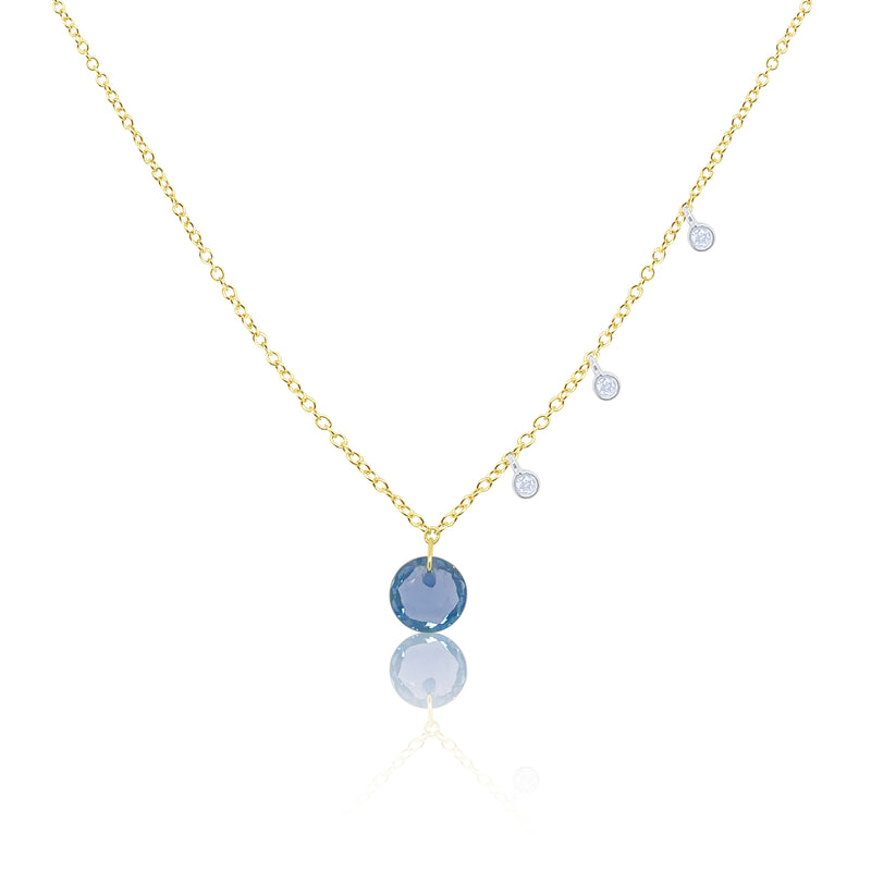 Yellow Gold Drilled Blue Sapphire Diamond Necklace