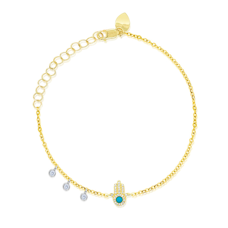 Yellow Gold Turquoise Hamsa Bezel Bracelet