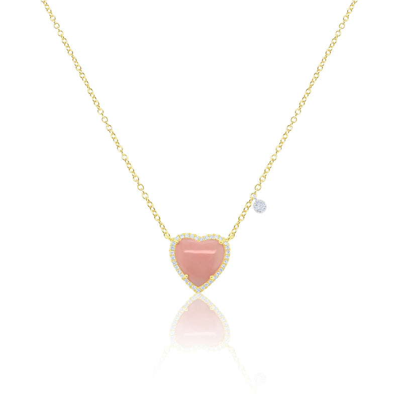 Yellow Gold Pink Opal Heart Necklace