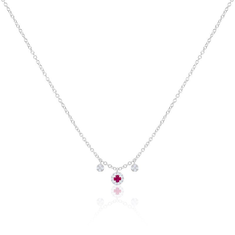 White Gold Mini Ruby Diamond Necklace