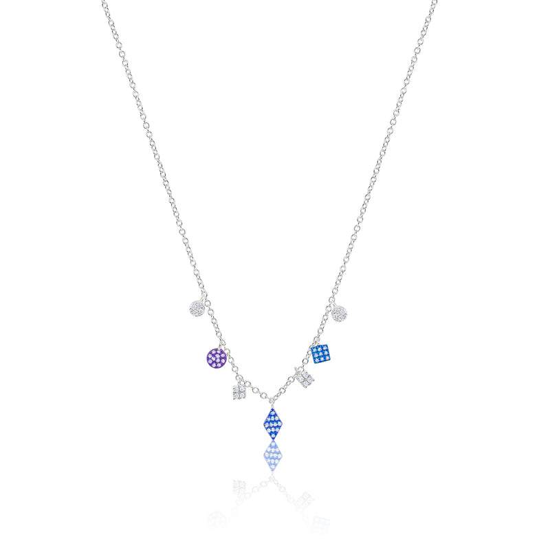 Multi-Shape Pave Charm Necklace  Prism Rhodium
