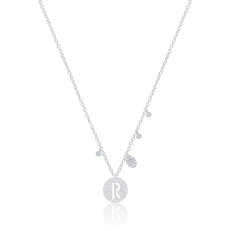 White Gold Initial Necklace "R"