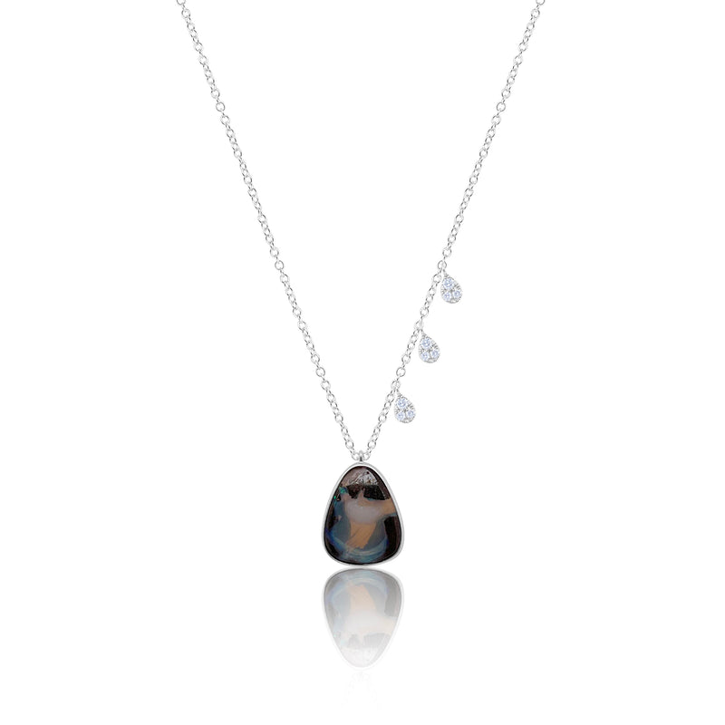 White Gold Boulder Opal Diamond Necklace