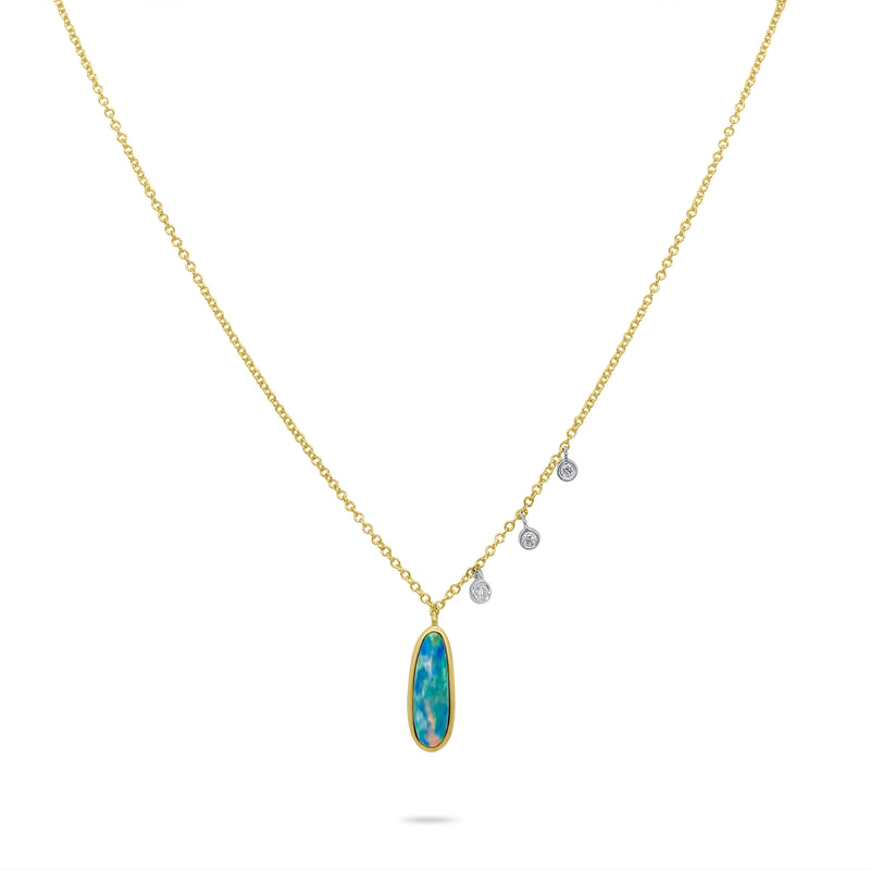 Yellow Gold Diamond Opal Necklace