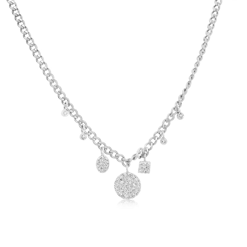 White Gold Cuban Chain Diamond Disk Necklace