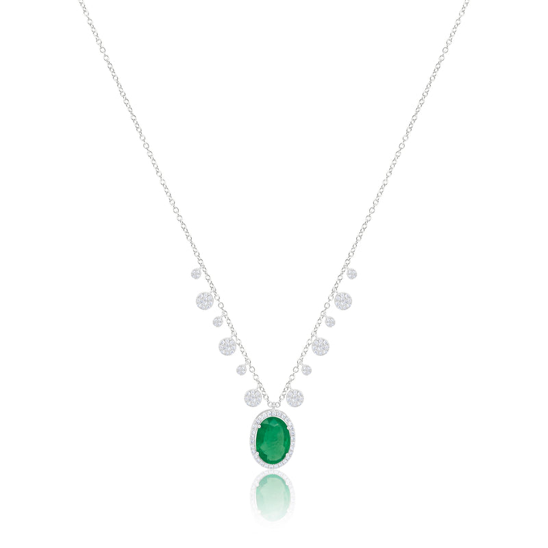 White Gold Diamond and Emerald Necklace