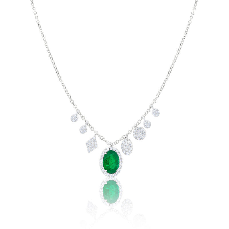 Emerald Necklace with Diamond Halo & Charms