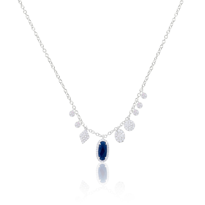 White Gold Diamond and Blue Sapphire Necklace