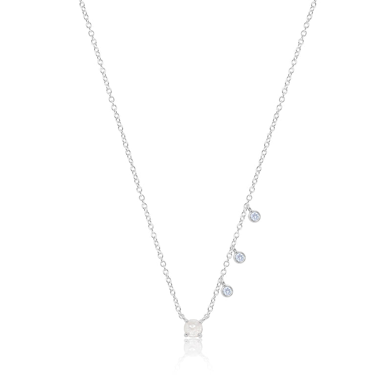 14kt White Gold Prong Solitaire Rough Diamond Necklace with Diamond Bezel Accents