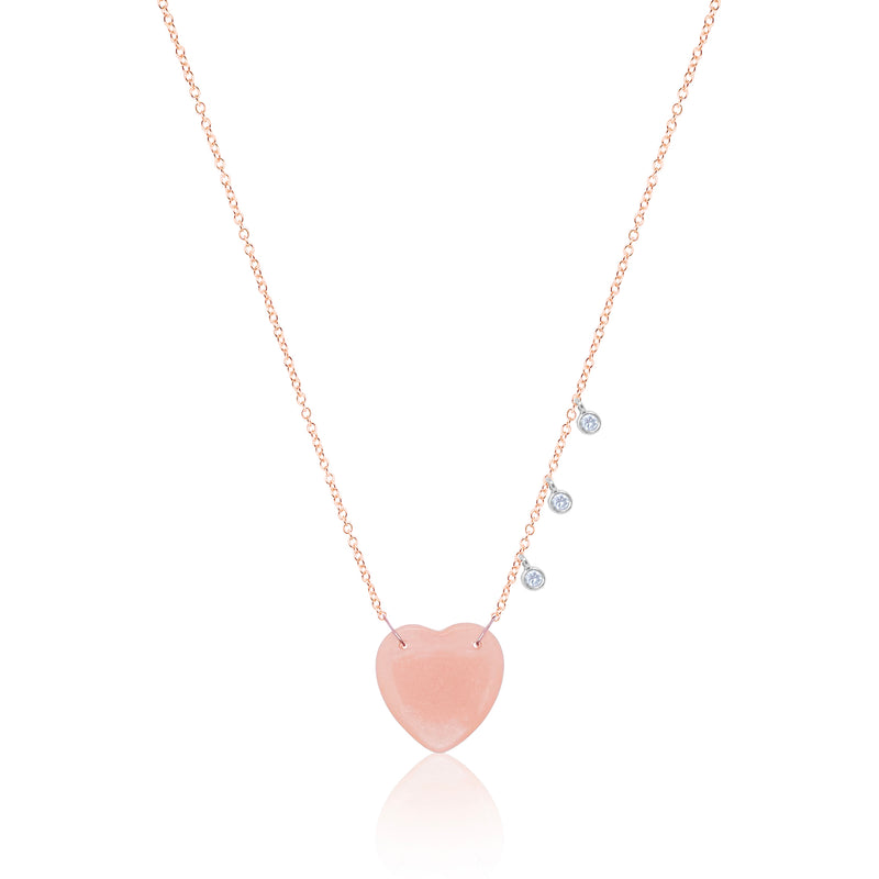Rose Gold Diamond Bezel Pink Opal Heart Necklace
