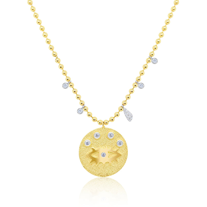 14kt Yellow Gold Evil Eye Diamond Necklace