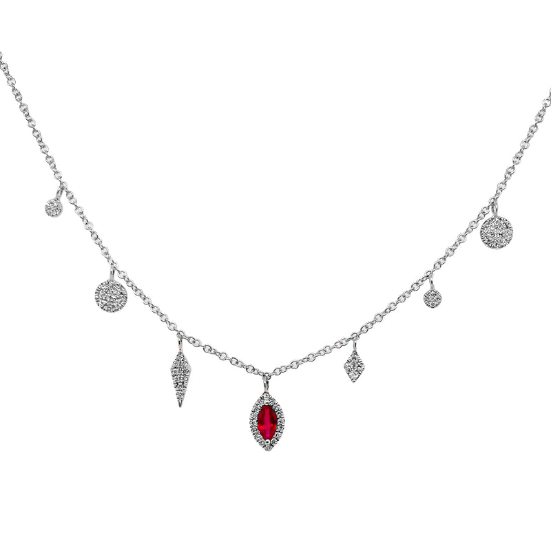 White Gold Ruby and Diamonds Necklace