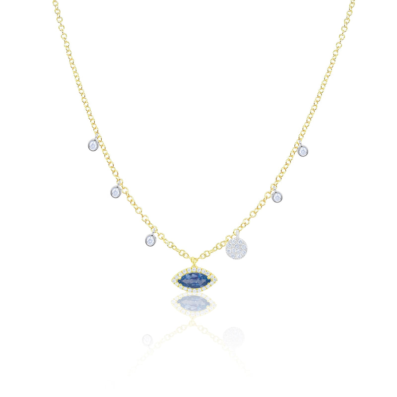 Yellow Gold Blue Topaz and Diamond Necklace