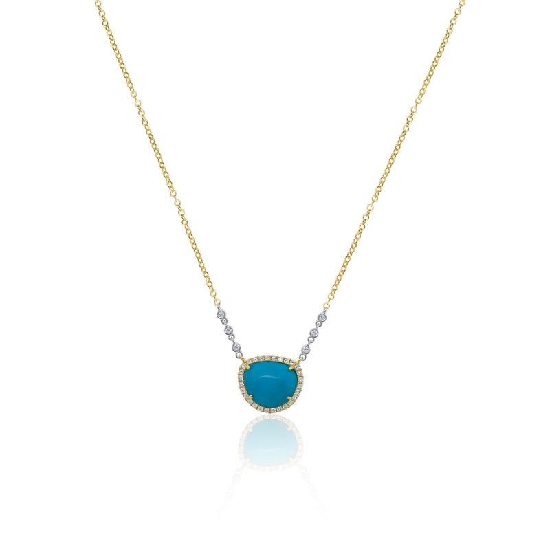 Yellow Gold Turquoise and Bezel Necklace