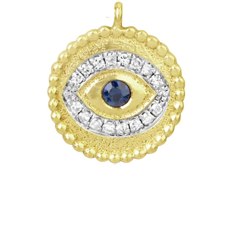 Evil Eye Coin Center Blue Sapphire and Diamonds