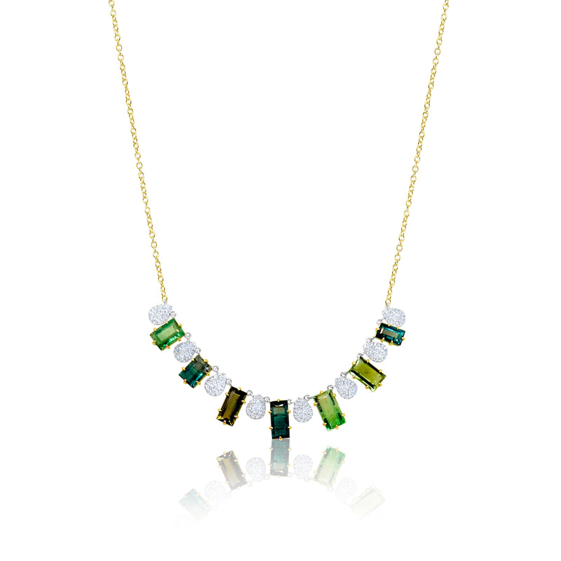 Alternating Watermelon Tourmaline and Diamond Charm Necklace