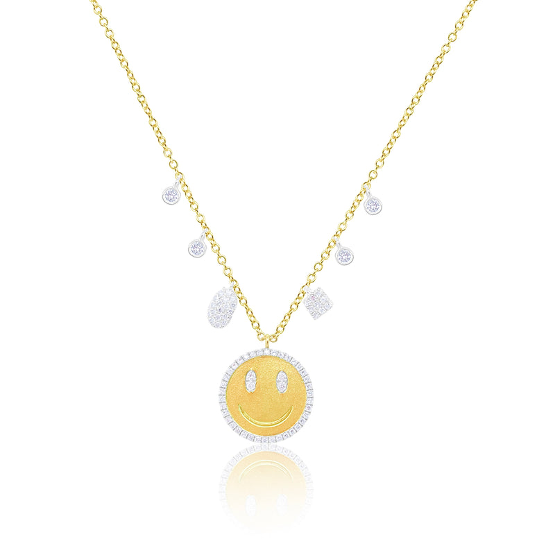 Two Toned Yellow and White Gold Diamond Smiley Face Necklace