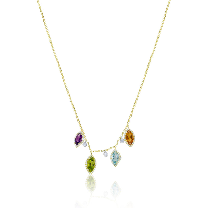 Rainbow Gemstone Diamond and Yellow Gold Necklace