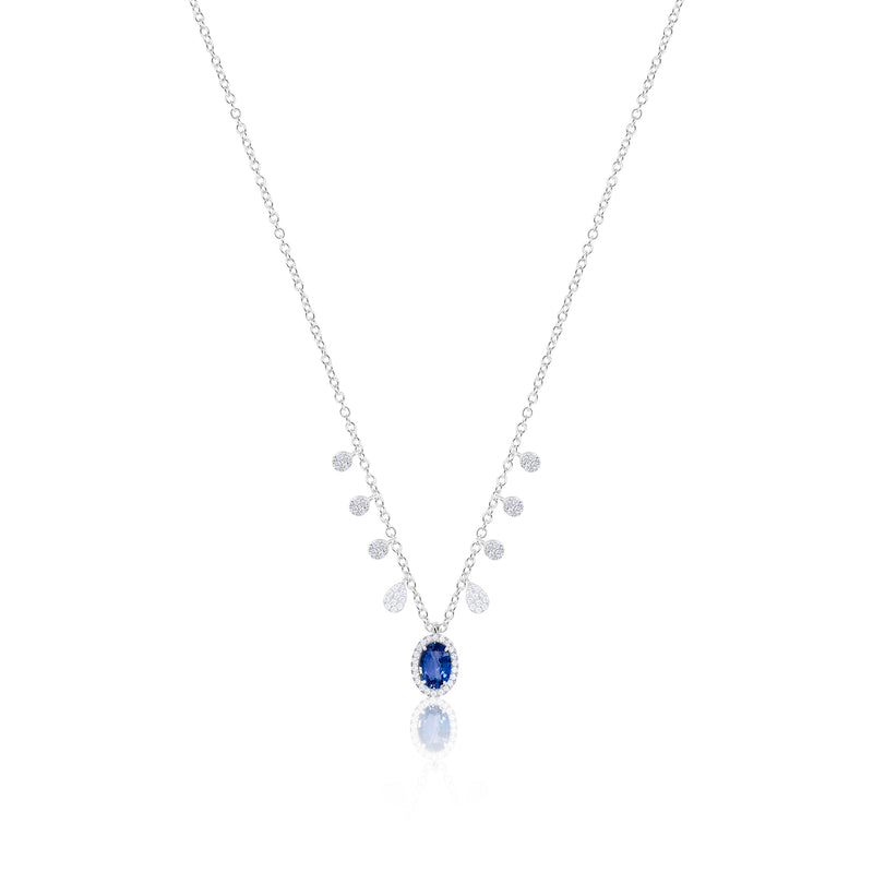 14 Kt White Gold Blue Sapphire Diamond Necklace