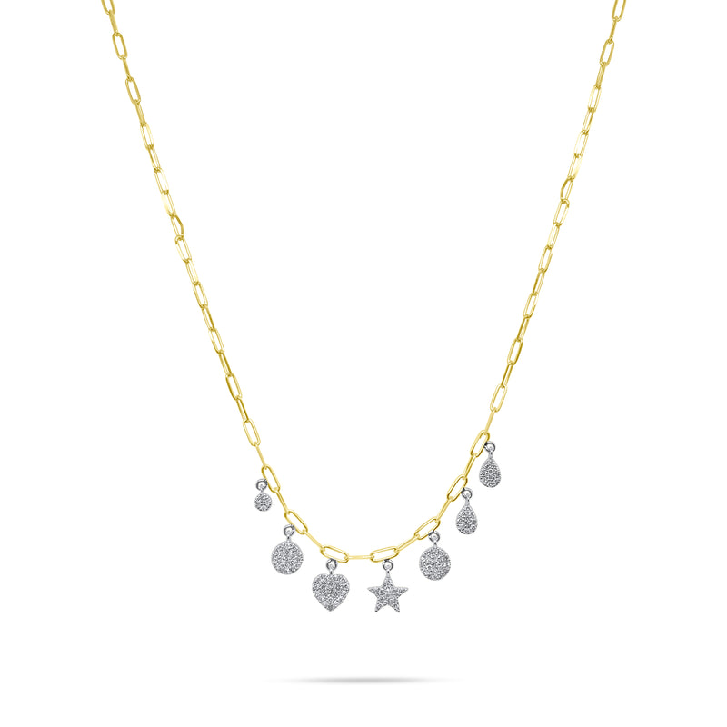 Baby Paperclip Diamond Charm Necklace Heart Star Disc