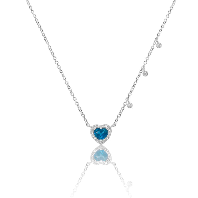 White Gold Blue Sapphire and Diamond Heart Necklace