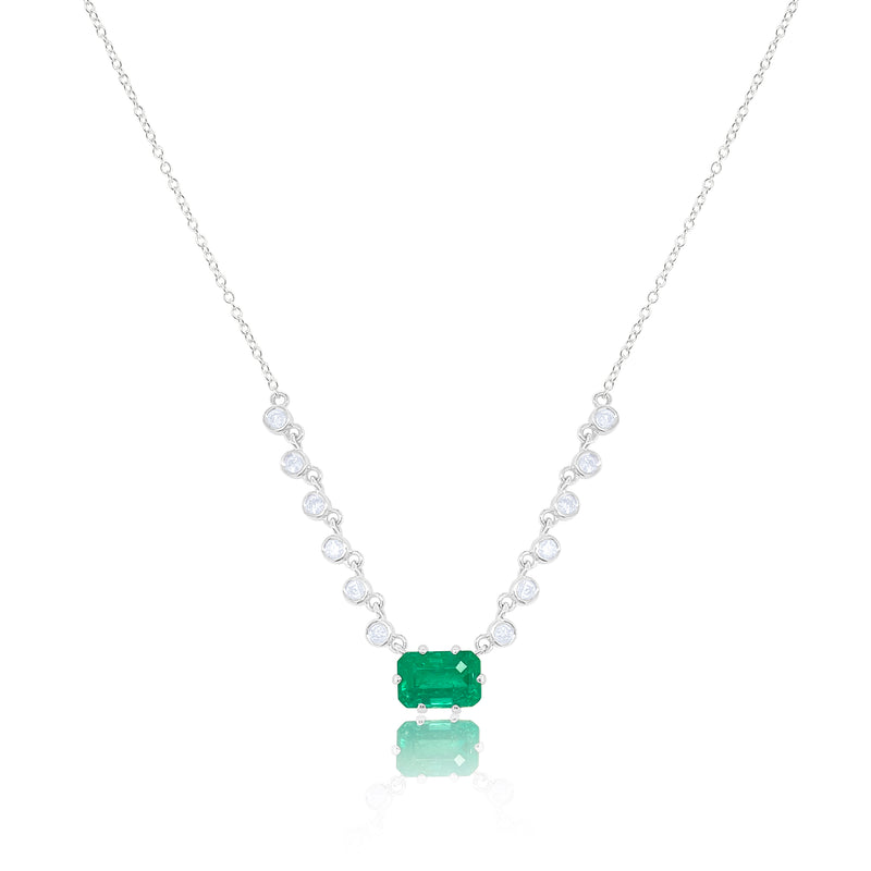 White Gold Diamond and Emerald Necklace