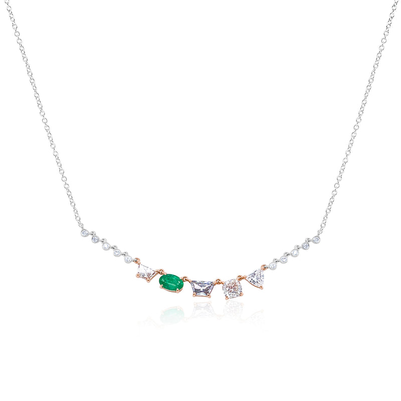 Two Tone Gold Diamond and Emerald Necklace